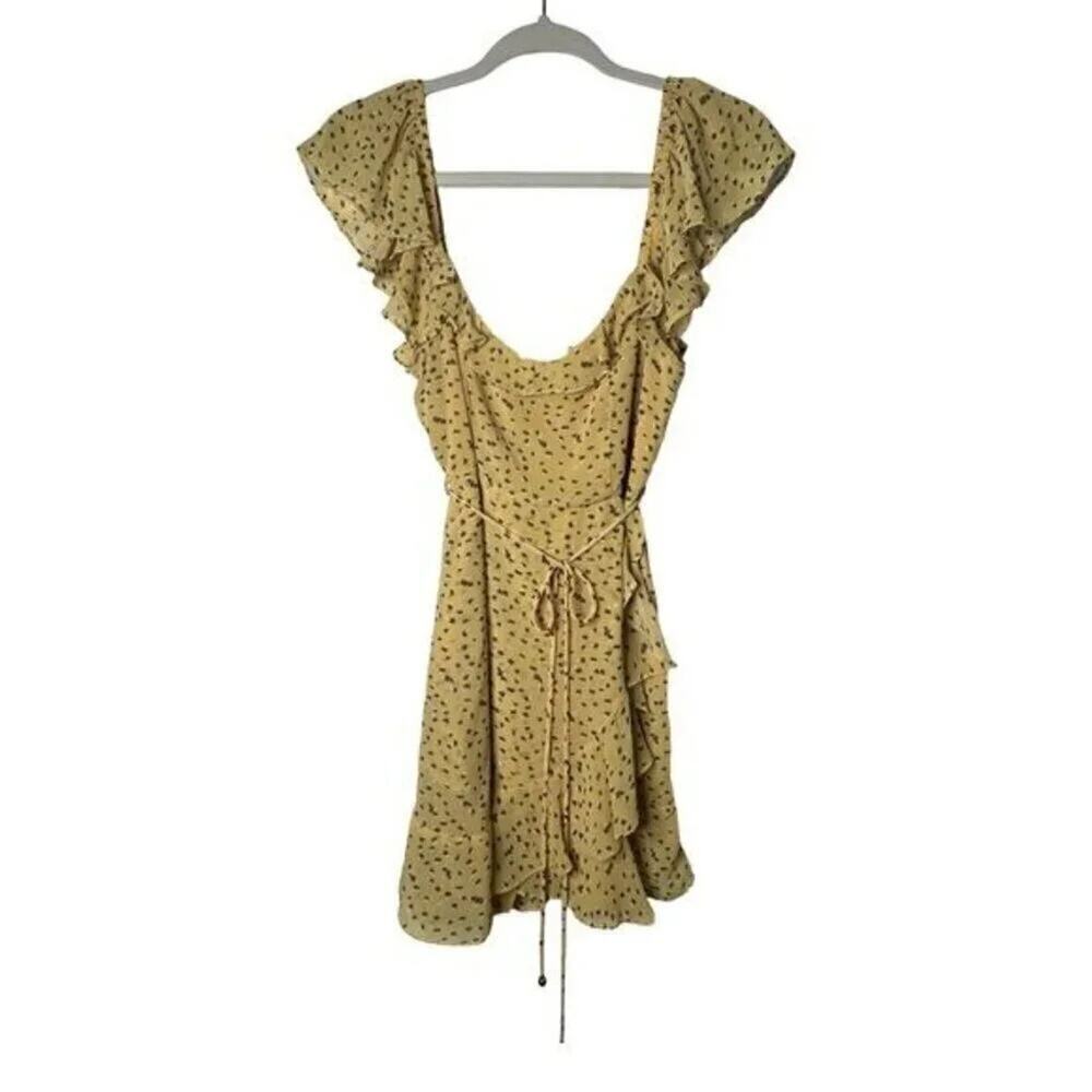 Here Comes The‎ Sun Yellow & Brown Polka Dot Ruffled Mini Dress Size Small - Picture 3 of 10